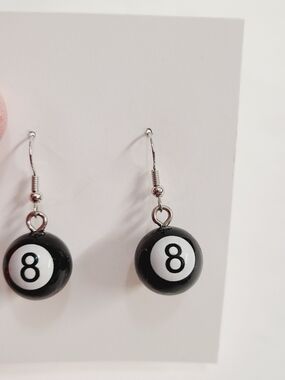 Eight Ball Dangle Earrings in Black and White